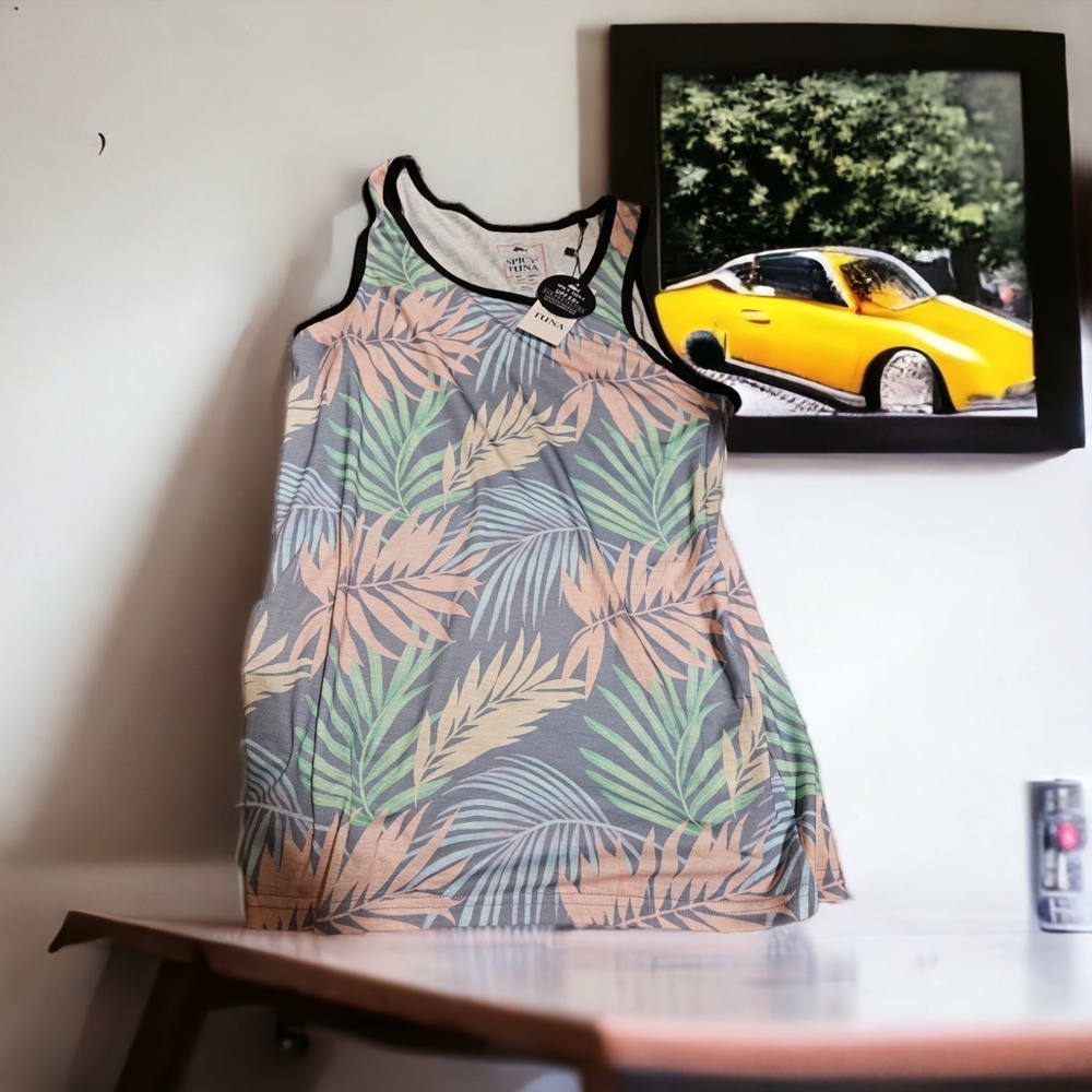 Mens Graphic Tank Top Muscle Workout Sleeveless Tank, Multi Palm, Size Medium